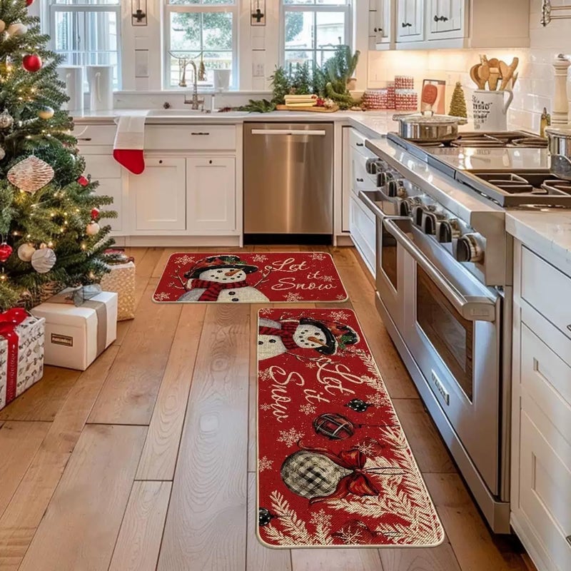 WDEHPBZ Christmas Kitchen Rugs Set 2-Piece, Kitchen Rugs Non Slip Washable Rugs with Holiday Designs for Kitchen Door and Sink Area, 17x47 & 17x29 Inch (Snowman) - Image 2